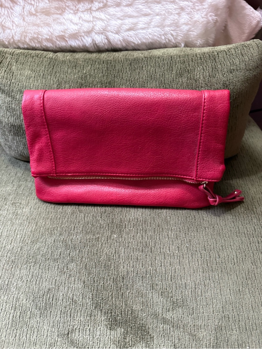 Source Unknown bold red Foldover Clutch with Zip Accent